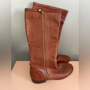 NWOT J.Crew Cognac Leather Riding Boots Knee High Gold Zippers Size 9.5 New